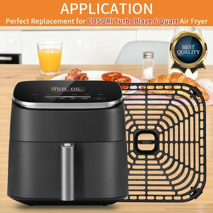 COSORI Air Fryer Grill Pan - Non-Stick 8.9" Square Replacement Tray with Rubber Bumpers | Dishwasher Safe