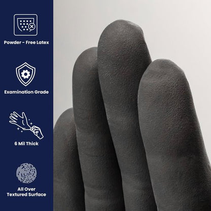 Adenna PHM915 Phantom 6 mil Powder-Free Latex Gloves, Medical Grade, Black, Medium, Box of 100