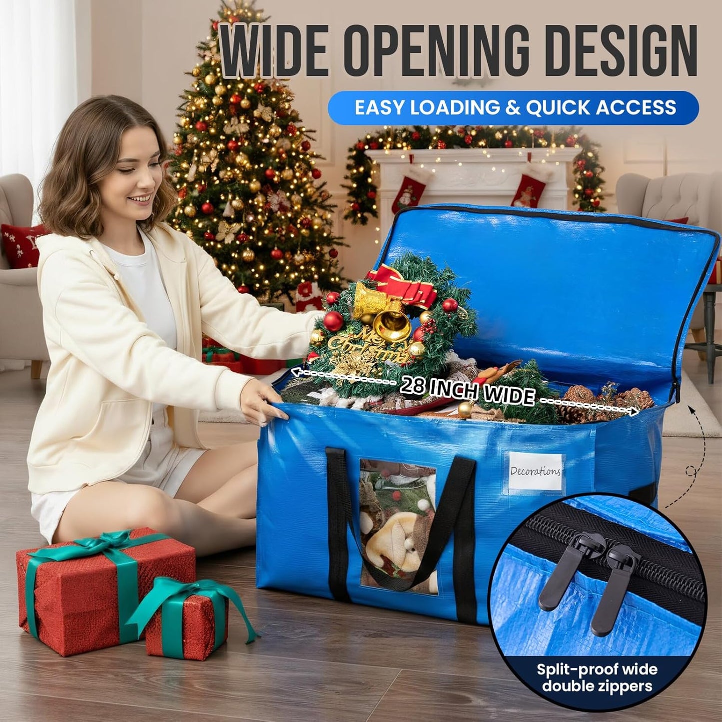 TAILI Extra Large Moving Bags - 4 Pack Heavy Duty Blue Totes with Visible Window & Wrap Around Handles