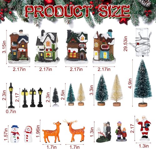 Gerrii Christmas Village Figurines Set - 31 Pcs LED Lighted Houses & Snow Blanket for Festive Decor
