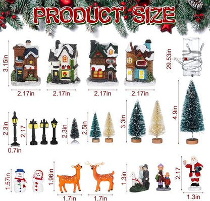 Gerrii Christmas Village Figurines Set - 31 Pcs LED Lighted Houses & Snow Blanket for Festive Decor