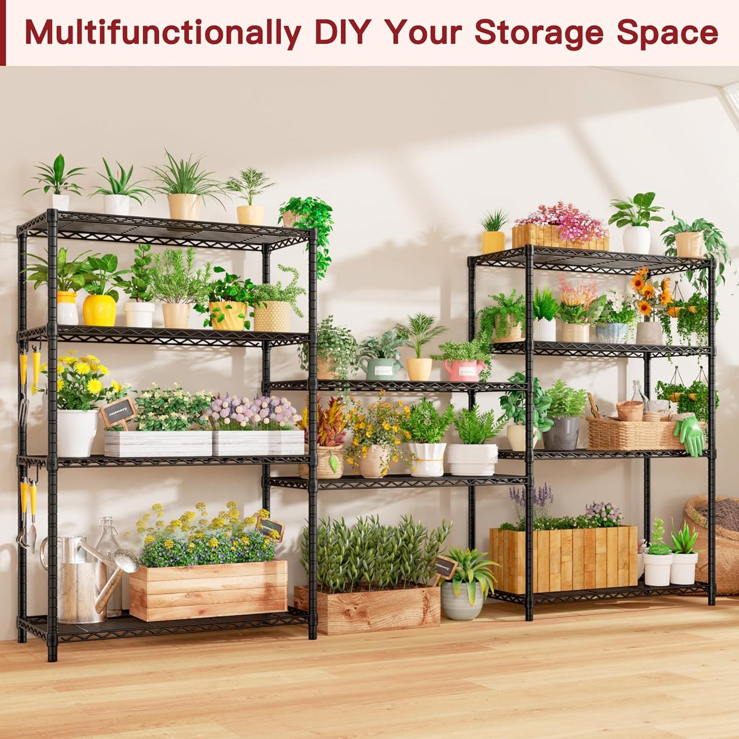 PrimeZone Wire Metal Storage Shelves - Heavy Duty 5-Tier Adjustable Organizer Rack | NSF-Certified Steel, 35.5" W x 14" D x 72" H, Black