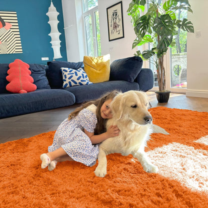 OLANLY Small Bedside Rug - Soft Fluffy Shaggy Machine Washable Carpet for Kids & Nursery | Orange