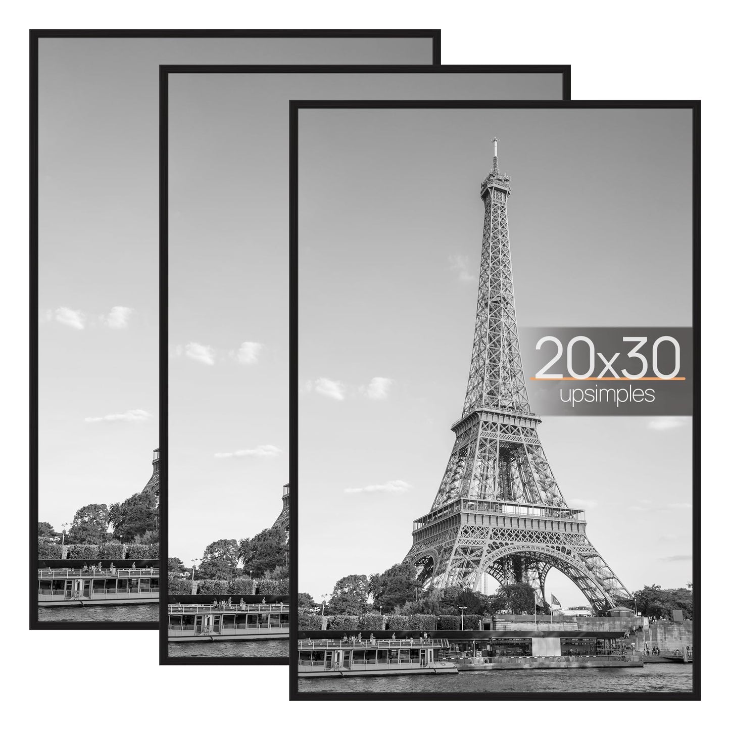 upsimples 20x30 Picture Frame Black 3 Pack, Scratch-Proof Poster Frames 20 x 30 for Photo Gallery - Slide-In Strips, Horizontal or Vertical Wall Mounting