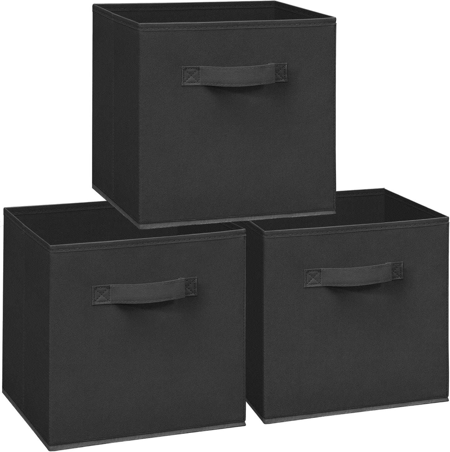 Skiennix 11x11 Storage Bins - Set of 3 Collapsible Fabric Organizers with Handles | Black