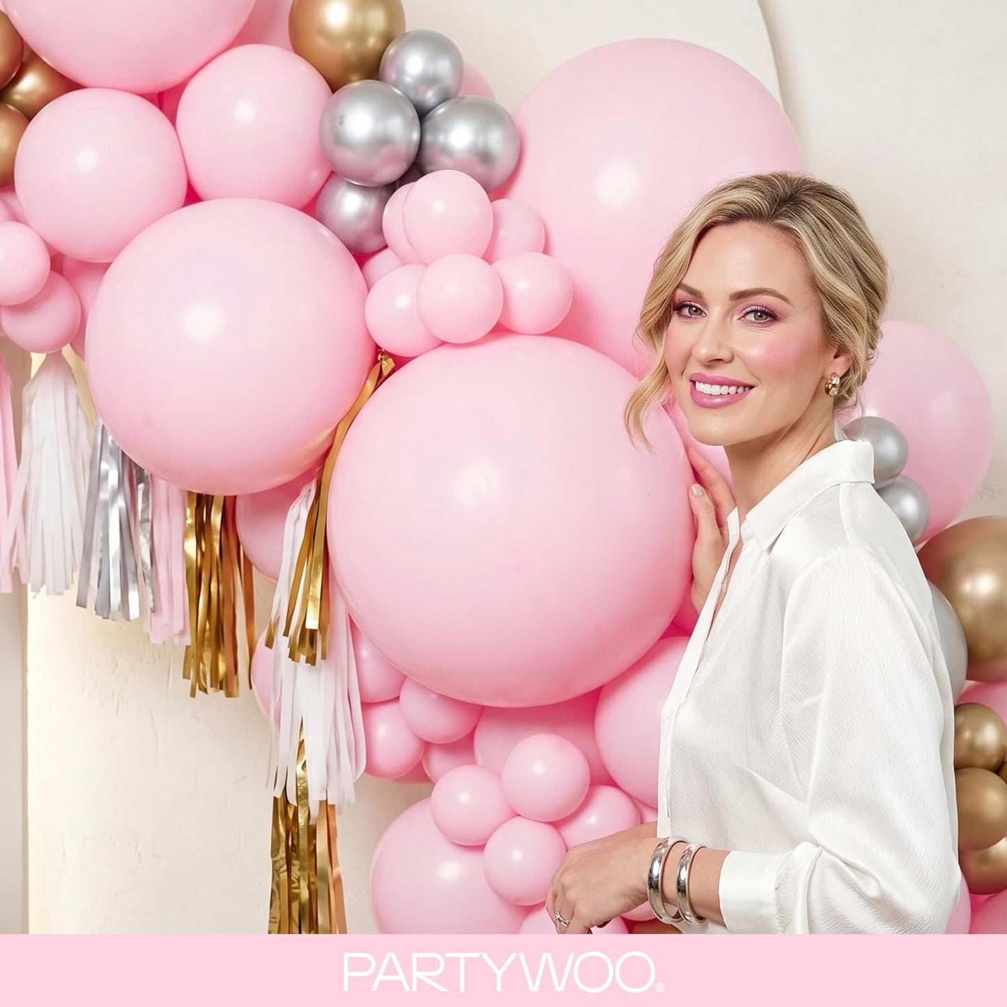 PartyWoo Light Pink Balloon Arch Kit - 152pcs in Various Sizes for Baby Showers & Birthday Parties