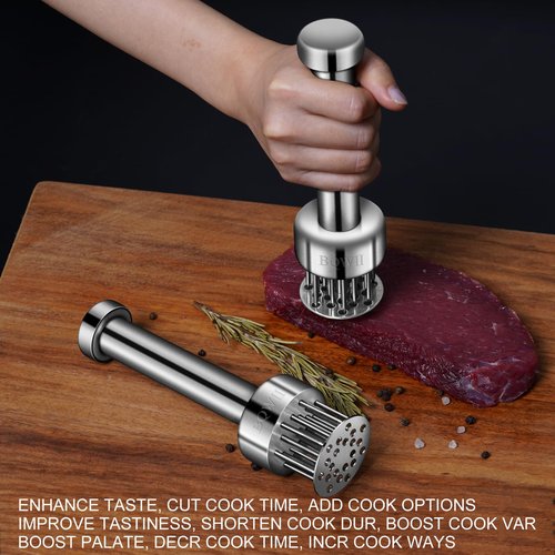 BQWII Stainless Steel Meat Tenderizer Tool with 21 Sharp Needles - A Meat Tenderizer Mallet for Chicken and Beef, Durable Meat Mallet Hammer, Easy-Grip Meat Hammer Tenderizer