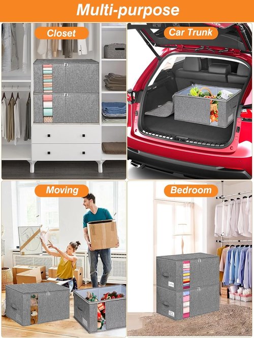 60L Storage Bag by [Brand Name] - Rigid Support for Blankets & Comforters | Stackable Closet Organizer, Gray, 2 Pack