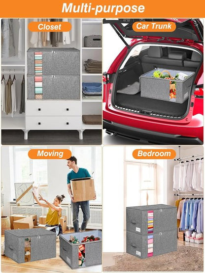 60L Storage Bag by [Brand Name] - Rigid Support for Blankets & Comforters | Stackable Closet Organizer, Gray, 2 Pack