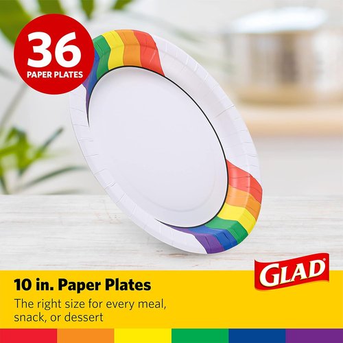 Glad Everyday Round Disposable Paper Plates - Heavy Duty, Soak Proof & Cut-Resistant | 10-Inch, Rainbow Design, 432 Count