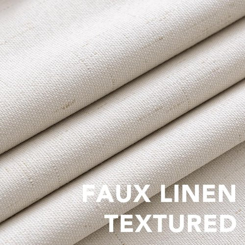 H.VERSAILTEX Linen Curtains 100% Blackout Curtains for Bedroom 90 inch Long Full Light Blocking Nature Linen Blended Window Curtains for Living Room Nickel Grommet (2 Panels, Ivory)