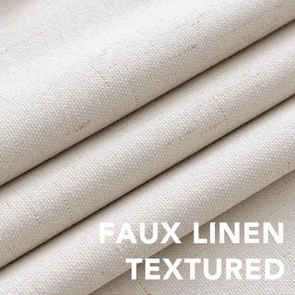 H.VERSAILTEX Linen Curtains 100% Blackout Curtains for Bedroom 90 inch Long Full Light Blocking Nature Linen Blended Window Curtains for Living Room Nickel Grommet (2 Panels, Ivory)