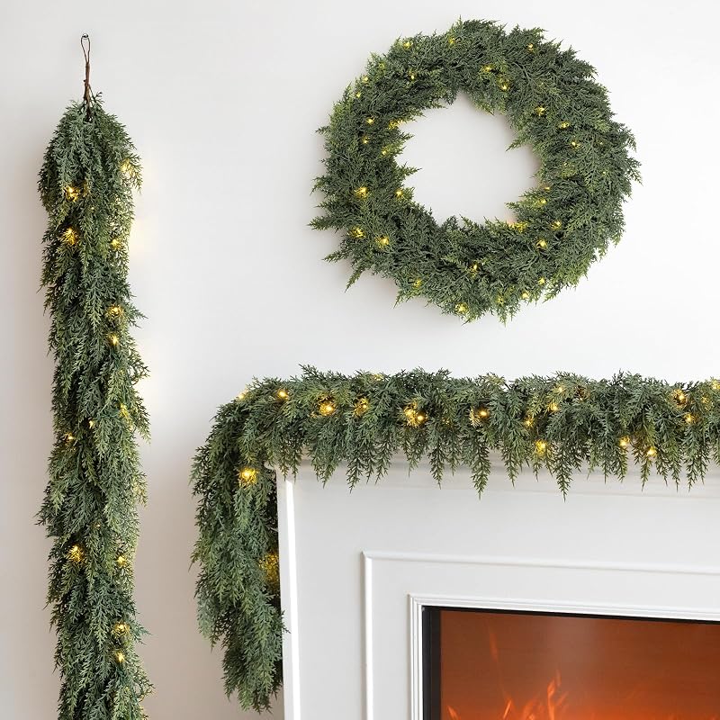 9FT Pre-lit Cedar Garland with Lights - Green + 1 + 9FT