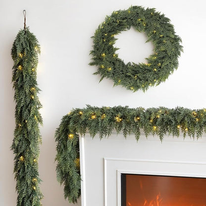9FT Pre-lit Cedar Garland with Lights - Green + 1 + 9FT