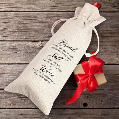Hostess Gift Wine Bag, Housewarming gift, Bread Salt Wine Home Blessing Housewarming Gift, New Home Gift Wine Bag (Beige-Bread)