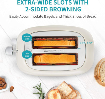 Ultrean 2-Slice Toaster - Extra-Wide Slot for Bagels & Waffles | Stainless Steel with 6 Browning Settings