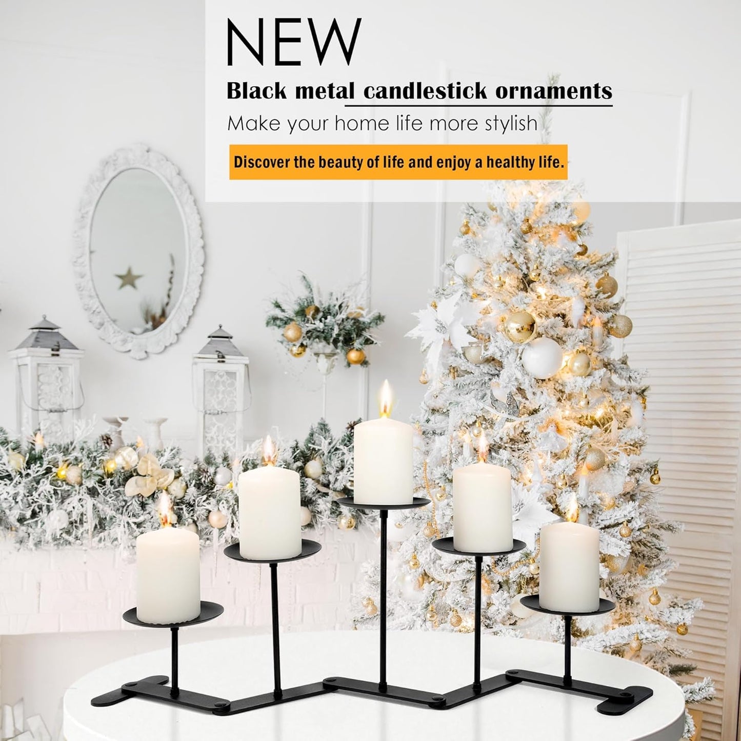 Skiennix Adjustable Candelabra Candle Holder - Elegant 5-Candle Iron Design for Pillar Candles | Black Finish