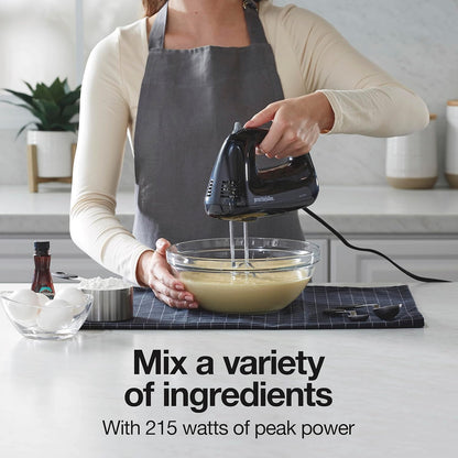 Proctor Silex Electric Hand Mixer - 5-Speed with Bowl Rest, Compact & Lightweight, 215 Watts, Black