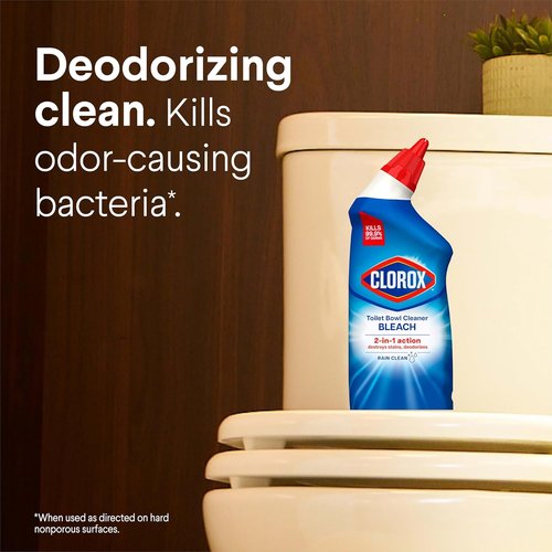 Clorox Toilet Bowl Cleaner - Bleach Formula for Deep Cleaning | 24 Fl Oz, Rain Clean Scent