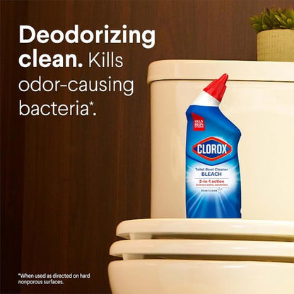 Clorox Toilet Bowl Cleaner - Bleach Formula for Deep Cleaning | 24 Fl Oz, Rain Clean Scent
