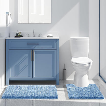 Yimobra Ultra Soft Bath Rugs | Non-Slip Microfiber Mats for Bathroom | 32x20, Blue and White