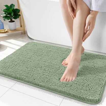 OLANLY Bathroom Rugs - Extra Soft Chenille Bath Mats with Rubber Backing | 35x24 Inches, Sage Green