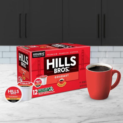 Hills Bros. Gourmet Blend K-Cup Pods - Medium Roast Premium Arabica Coffee | 12 Single Serve Pods