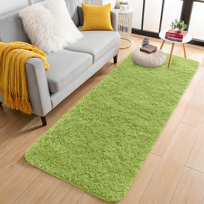 OLANLY Runner Rugs - Soft, Machine Washable Shaggy Design for Hallway & Bedroom | Grass Green 2x8 ft