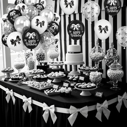 Black Bow Balloons - 30 Pcs 12-Inch Black & White Balloons for Bachelorette Party Decor