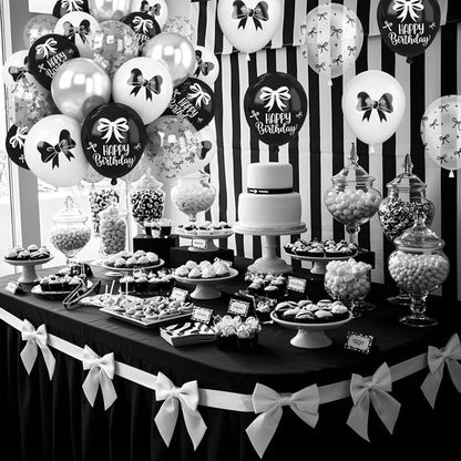 Black Bow Balloons - 30 Pcs 12-Inch Black & White Balloons for Bachelorette Party Decor