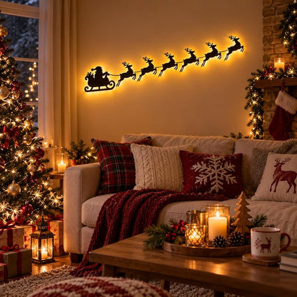3D Light Up Wooden Reindeer Christmas Decor LED Wall Decoration - Variation A