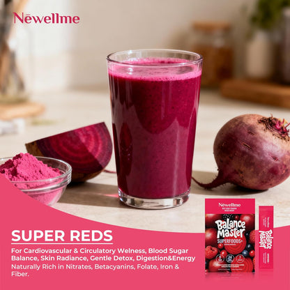 Newellme Balance Master Organic Raw Beet Root Powder - Superfood for Heart Health & Energy | 42 Sugar-Free Stick Packs