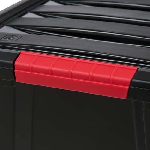 IRIS USA Plastic Storage Box with Lid & Latches - 30L (32 QT) - Durable, BPA-Free, Black | 4 Pack