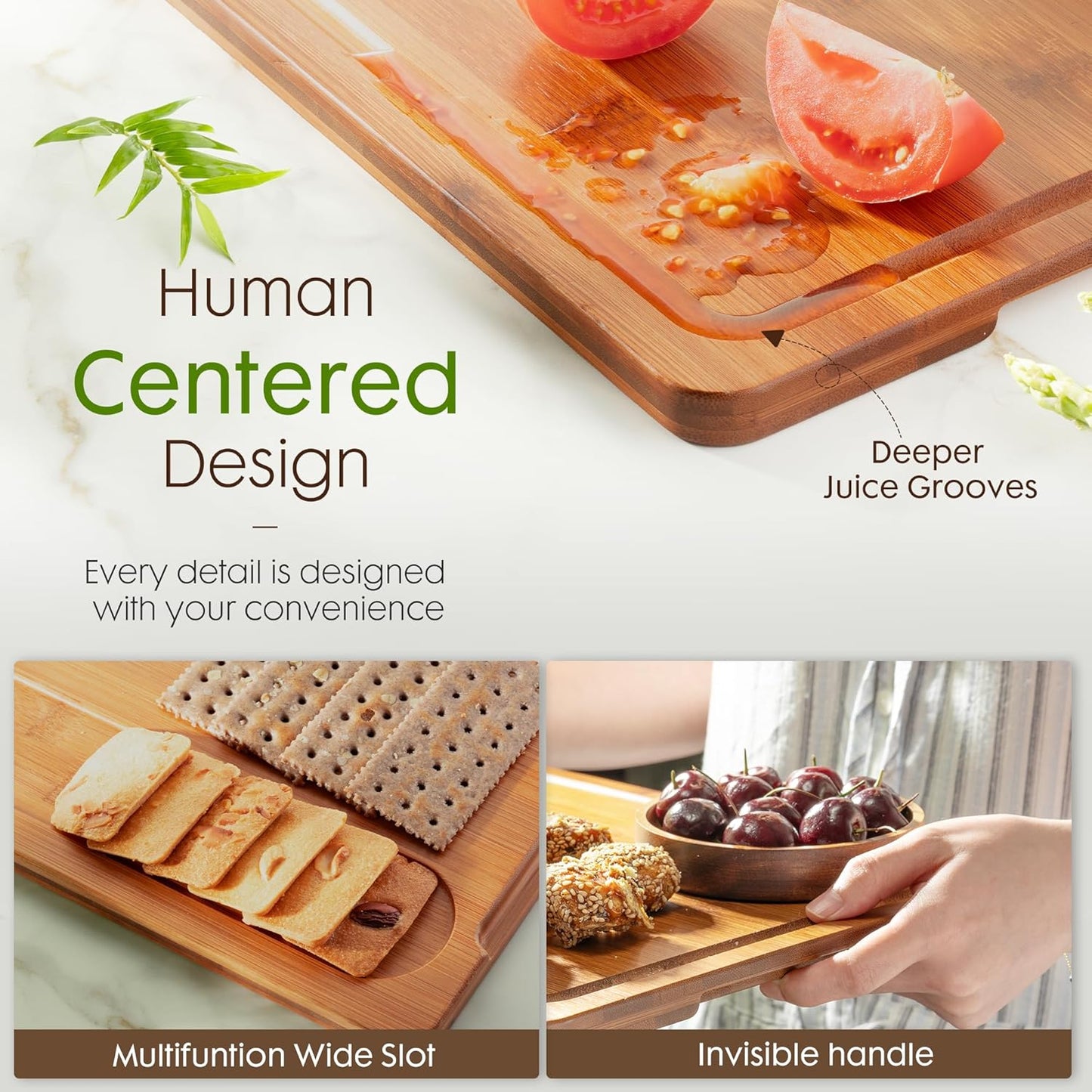 Astercook Bamboo Cutting Boards - Deep-Carbonized, Reversible Design with Juice Grooves & Easy-Grip Handles | Kitchen Gift