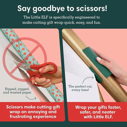 Little ELF Wrapping Paper Cutter - 2-Pack | Made in USA | Green Holiday Gift Wrap Holder