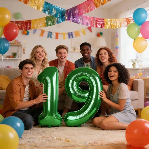 40-Inch Dark Green Number 19 Balloon | Foil Birthday Decoration for Men & Women