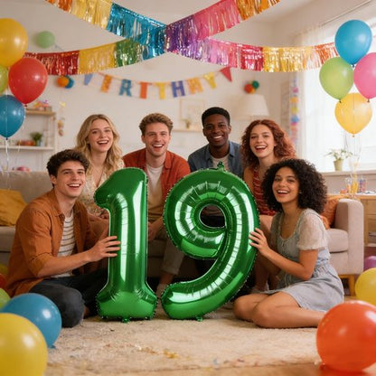 40-Inch Dark Green Number 19 Balloon | Foil Birthday Decoration for Men & Women
