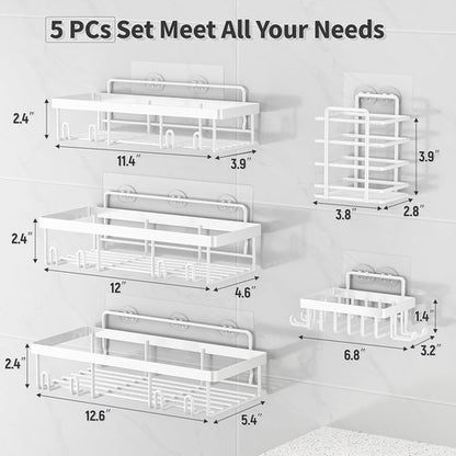 Liuoud Shower Caddy Organizer - Rustproof Stainless Steel Wall Storage Basket Set | 5 Pack, White