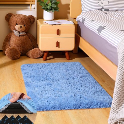 Fluffy Blue Area Rug by [Brand Name] - Soft Shag Carpet for Kids' Rooms | Non-Slip, 2ft x 3ft