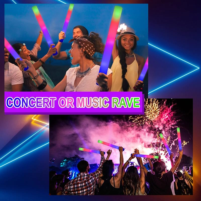 Variation 69: 68pcs Foam Glow Sticks Bulk - 3 Modes Blue Red Green Flashing