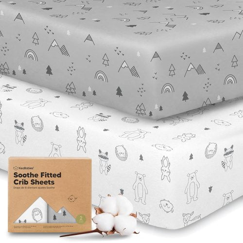 KeaBabies Organic Crib Sheets - 2-Pack Neutral Jersey Cotton Fitted Sheets for Boys & Girls | Soft Woodland Prints 52x28