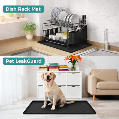 URMONA Waterproof Silicone Mat - 34" x 22" Under Sink Mat for Kitchen & Bathroom | Pet Food Pad in Light Grey