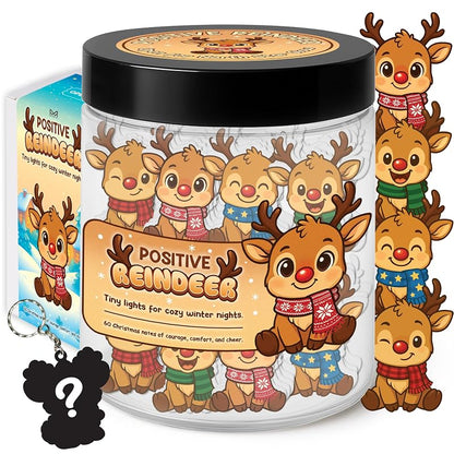 Positive Reindeer Jar - 60 Affirmation Cards Gift Set with Variation Riendeer Positive