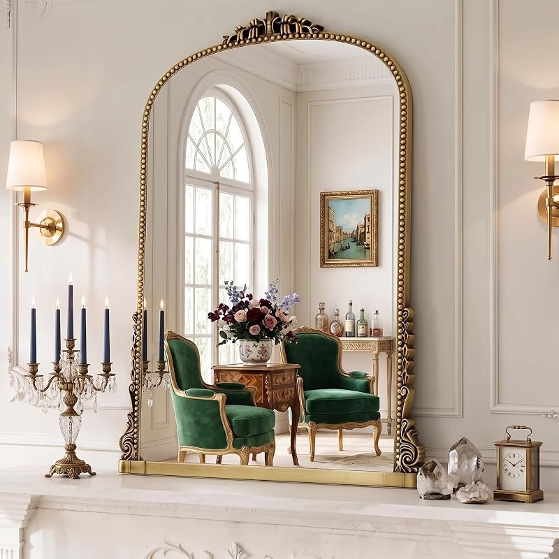 28x40 in Vintage Baroque Wall Mirror with Gold Finish, Arched Frame — Variation: Gold+40"L x 28"W