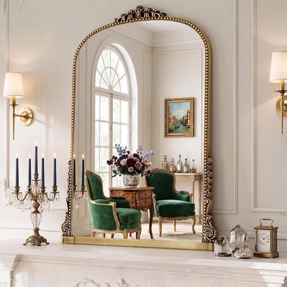 28x40 in Vintage Baroque Wall Mirror with Gold Finish, Arched Frame — Variation: Gold+40"L x 28"W