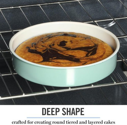 Martha Stewart Gallen 8-Inch Round Nonstick Carbon Steel Cake Pan - Durable Teal Bakeware for Cakes & Pies