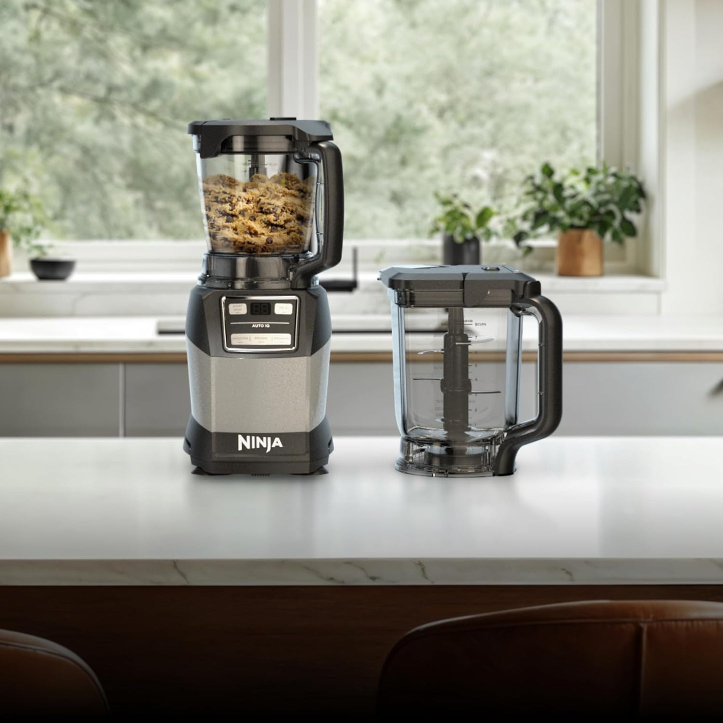Ninja Blender - Compact Kitchen System with 1200W Power | 3 Functions for Smoothies & Dough - Grey