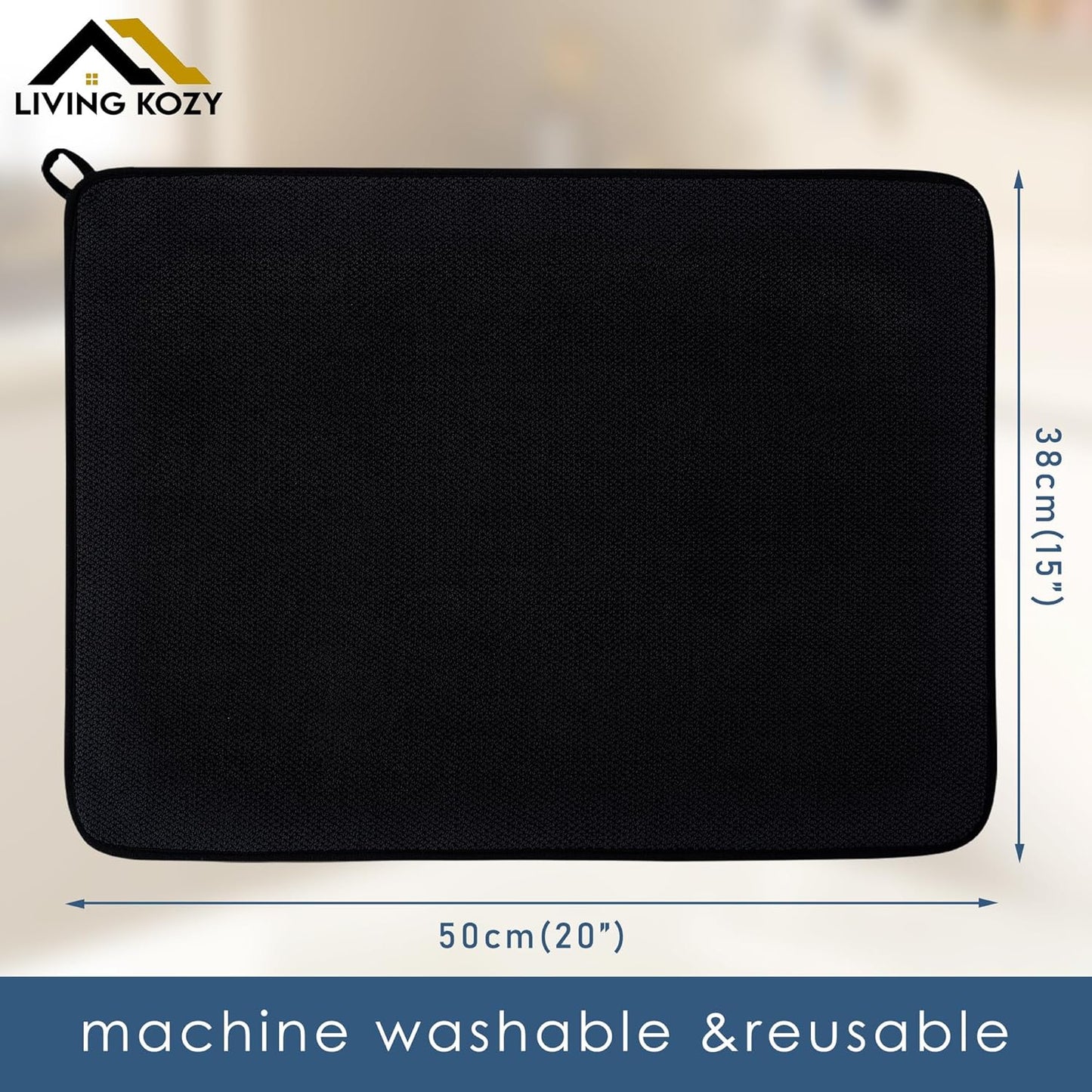 Microfiber Dish Drying Mat by Skiennix - Ultra-Absorbent Kitchen Counter Pad, Large Black 15"x20" (50x38cm)
