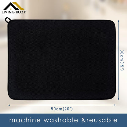Microfiber Dish Drying Mat by Skiennix - Ultra-Absorbent Kitchen Counter Pad, Large Black 15"x20" (50x38cm)