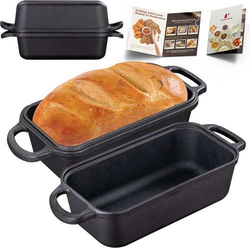 Cast Iron Loaf Pan - 9x5 Inch Baking Dish with Lid for Even Heat Distribution | Perfect for Sourdough & Homemade Bread